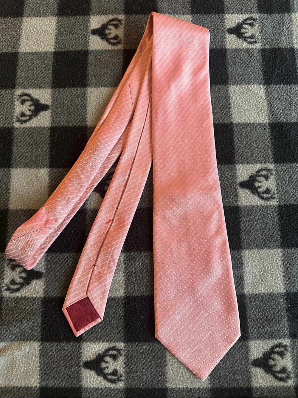 Hermes Rose Pink Pinstripe Silk Tie with Burgundy Tip